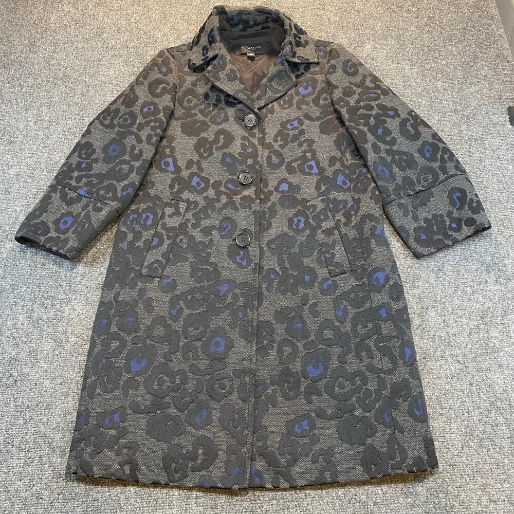 ANN TAYLOR Leopard Print Gray Black Womens Jacket Lined 3/4 Sleeve Overcoat XS